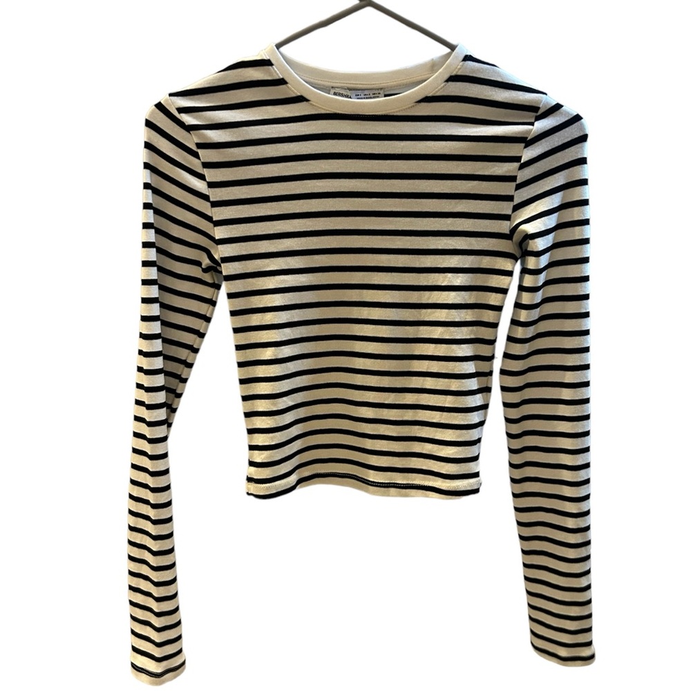 STRIPED LONG SLEEVE CREWNECK TOP - BERSHKA